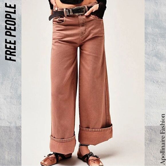 WE THE FREE CRVY GIA WIDE LEG JEANS DENIM IN SAND DUNE NWT SIZE 30 - Picture 1 of 7